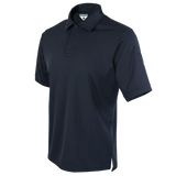 The Condor Short Sleeve Performance Tactical Polo is a dark navy blue polo shirt featuring a collar, three-button placket, and an interior logo tag.