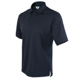 The Condor Short Sleeve Performance Tactical Polo is a dark navy blue polo shirt featuring a collar, three-button placket, and an interior logo tag.