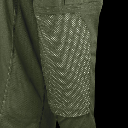 Close-up of the Condor Long Sleeve Combat Shirt Gen II’s green fabric sleeve with a textured, dotted elbow patch for added durability—ideal for tactical use.