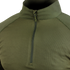 Close-up of the Condor Long Sleeve Combat Shirt in Scorpion OCP, featuring a high collar and quarter-zip front—designed for tactical use by military or law enforcement.