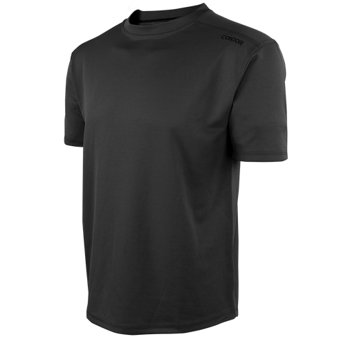 The Condor Maxfort Short Sleeve Training Top is a plain black athletic t-shirt with a crew neck and the Condor logo on the left shoulder—perfect for military, law enforcement, or shooting range use.