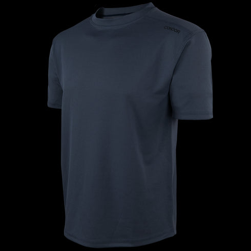 The Condor Maxfort Short Sleeve Training Top is a plain dark blue crew neck athletic tee with the Condor logo on the upper left shoulder, ideal for EDC or law enforcement pros seeking comfort and durability.