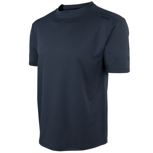 The Condor Maxfort Short Sleeve Training Top is a plain dark blue crew neck athletic tee with the Condor logo on the upper left shoulder, ideal for EDC or law enforcement pros seeking comfort and durability.