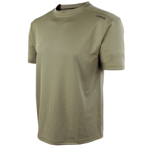 The Condor Maxfort Short Sleeve Training Top is an olive green crew-neck t-shirt with short sleeves and a discreet Condor logo near the left shoulder—perfect for military training or shooting range use.