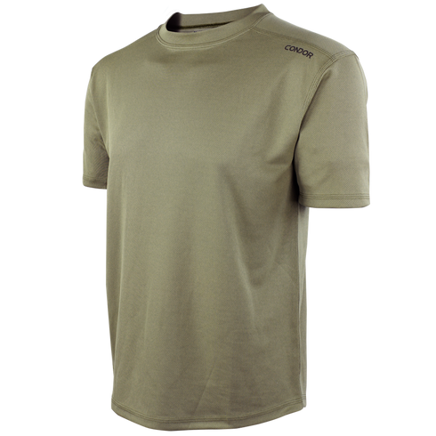 The Condor Maxfort Short Sleeve Training Top is an olive green crew-neck t-shirt with short sleeves and a discreet Condor logo near the left shoulder—perfect for military training or shooting range use.