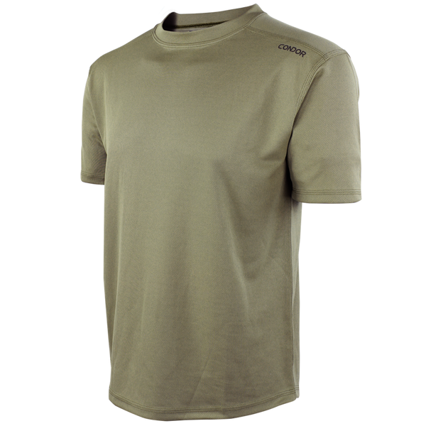 The Condor Maxfort Short Sleeve Training Top is an olive green crew-neck t-shirt with short sleeves and a discreet Condor logo near the left shoulder—perfect for military training or shooting range use.