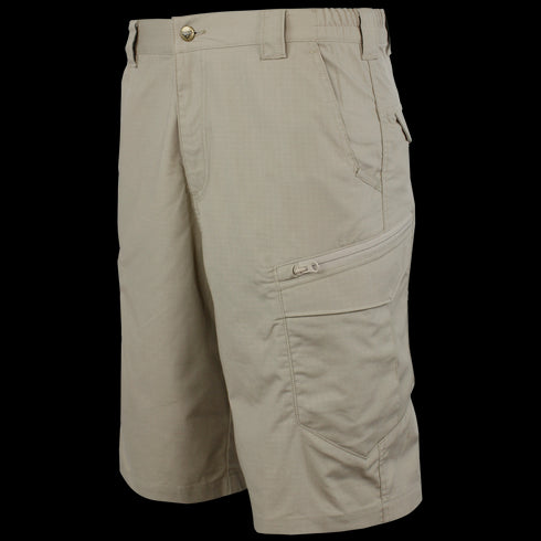 The Condor Scout Shorts feature front and side pockets, a right-leg zippered pocket, belt loops, and a button waist—ideal for law enforcement or first responders.