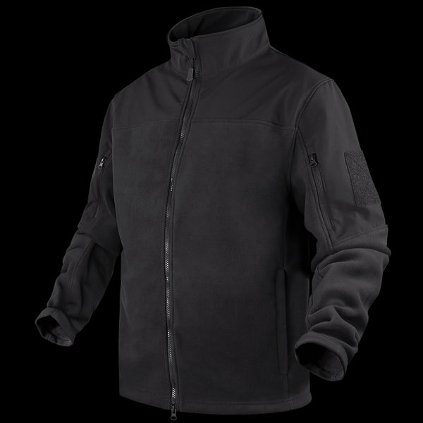 The Condor Bravo Fleece Jacket features a high collar, zippered front, and multiple zippered pockets on the sleeves and sides—ideal for EDC enthusiasts or first responders seeking reliable utility.