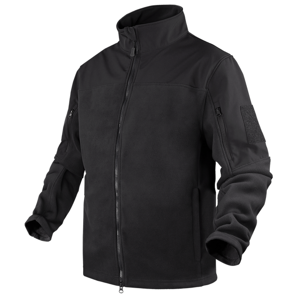 The Condor Bravo Fleece Jacket features a high collar, zippered front, and multiple zippered pockets on the sleeves and sides—ideal for EDC enthusiasts or first responders seeking reliable utility.