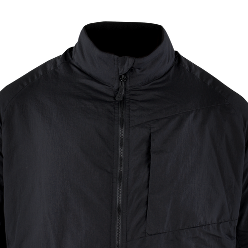Close-up of the Condor Nimbus Light Loft Jacket in black, featuring a high collar and a chest pocket, photographed against a plain light background.