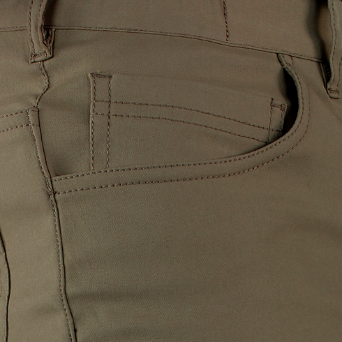 Close-up view of the front pocket and waistband of the Condor Cipher Pants in brown.