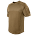 The Condor Trident Short Sleeve Battle Top is a brown tactical shirt with reinforced stitching and a Velcro patch on the left sleeve, designed for military or first responder use, displayed on a plain background.