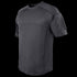 The Condor Trident Short Sleeve Battle Top is a dark gray tactical shirt with reinforced stitching and a Velcro patch on the left sleeve, designed for military or first responders, shown on a white background.