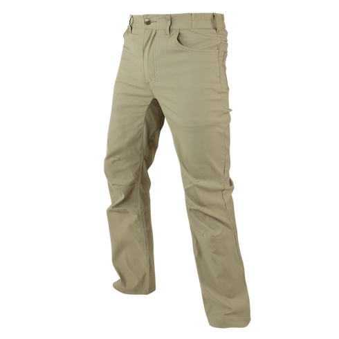 The Condor Cipher Pants are khaki straight-leg trousers with front and back pockets, designed for bushcraft enthusiasts and shown against a white background.