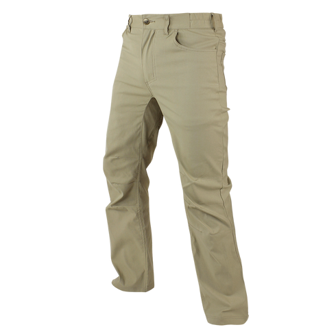 The Condor Cipher Pants are khaki straight-leg trousers with front and back pockets, designed for bushcraft enthusiasts and shown against a white background.