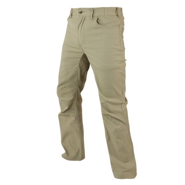 The Condor Cipher Pants are khaki straight-leg trousers with front and back pockets, designed for bushcraft enthusiasts and shown against a white background.