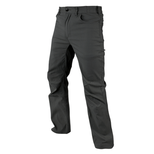 The Condor Cipher Pants are dark gray, straight-leg pants with front and back pockets, perfect for law enforcement or shooting range use, shown against a plain white background.