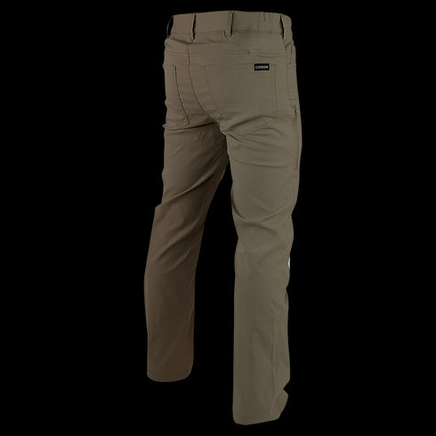 The Condor Cipher Pants in khaki feature two rear pockets and visible belt loops—designed for durability and practicality, making them ideal for bushcraft enthusiasts.