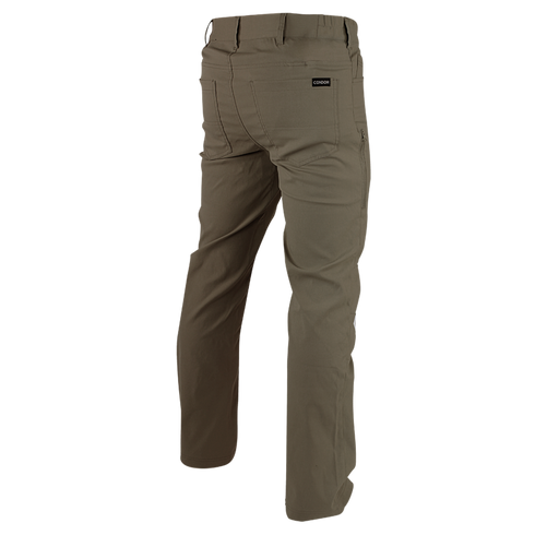 Condor Cipher Pants in khaki shown from the back, featuring rear pockets and a small black logo patch above the right pocket.