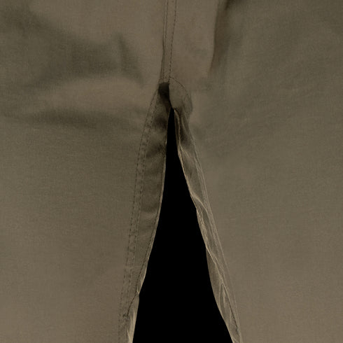 Close-up of the crotch area and inner seams on Condor Cipher Pants in khaki, designed for durability and reliability—perfect for military or bushcraft use.