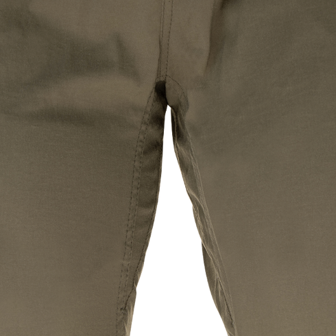 Close-up of the crotch area and inner seams on Condor Cipher Pants in khaki, designed for durability and reliability—perfect for military or bushcraft use.