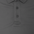 Close-up of the Condor Long Sleeve Performance Tactical Polo | SALE in dark grey, ideal for the shooting range. Features include a collar, two fastened buttons, one unfastened, and textured fabric.