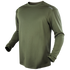 The Condor Maxfort Long Sleeve Training Top in olive green features a crew neck and CONDOR printed on the left shoulder—ideal for military use or days at the shooting range, shown against a plain background.