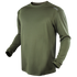 The Condor Maxfort Long Sleeve Training Top in olive green features a crew neck and CONDOR printed on the left shoulder—ideal for military use or days at the shooting range, shown against a plain background.