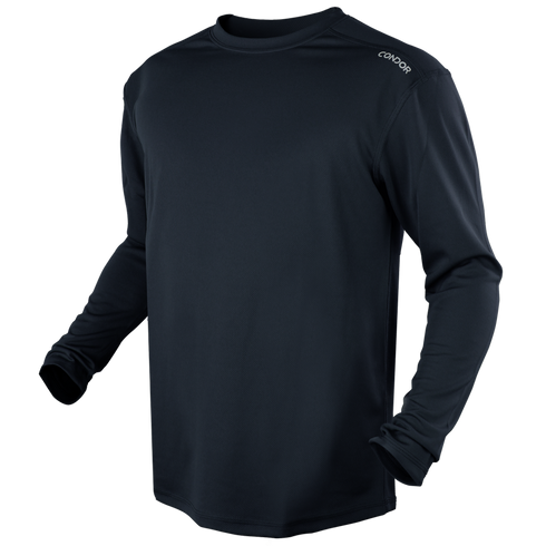 The Condor Maxfort Long Sleeve Training Top is a plain black athletic shirt with Condor in small white text on the left shoulder—perfect for EDC or law enforcement professionals who value comfort and subtle style.