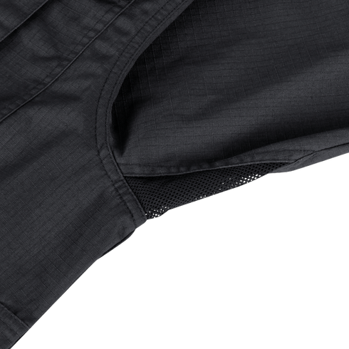 Close-up of the Condor Tac-Pro Shirt in black, highlighting a seam and mesh ventilation panel with its textured fabric pattern visible.