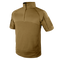 The Condor Short Sleeve Combat Shirt (tan) features a quarter-zip front, high collar, and left sleeve Velcro patch—perfect for bushcraft or military-inspired EDC—shown on a plain background. Now on SALE.