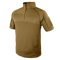 The Condor Short Sleeve Combat Shirt (tan) features a quarter-zip front, high collar, and left sleeve Velcro patch—perfect for bushcraft or military-inspired EDC—shown on a plain background. Now on SALE.