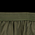 Close-up of olive green Condor Running Shorts fabric with multiple rows of stitching and gathered pleats, featuring a tactical elastic waistband ideal for active use.