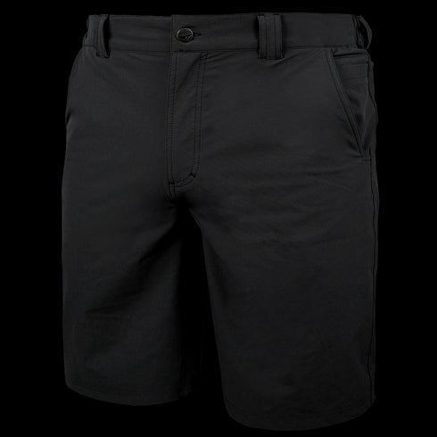 The Condor Maverick Shorts are black, knee-length, with side pockets, belt loops, and a button waist—ideal for EDC or range days.