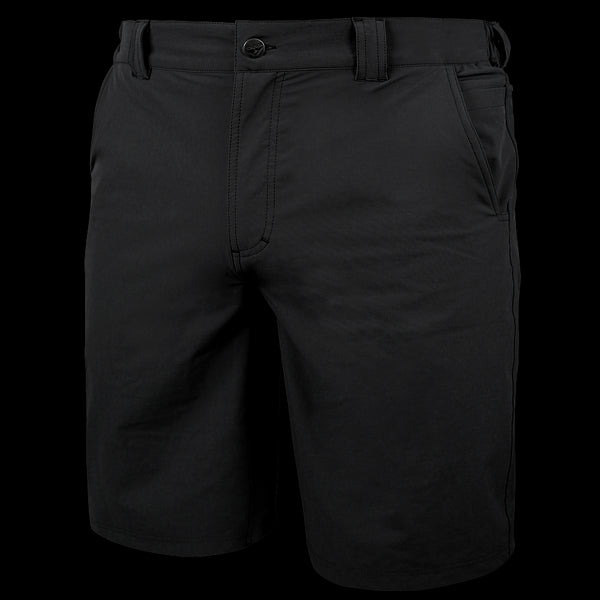 The Condor Maverick Shorts are black, knee-length, with side pockets, belt loops, and a button waist—ideal for EDC or range days.
