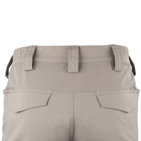 Close-up view of the back of Condor Patrol ADF Pants in light beige, featuring belt loops, a waistband, and two angled flap back pockets.