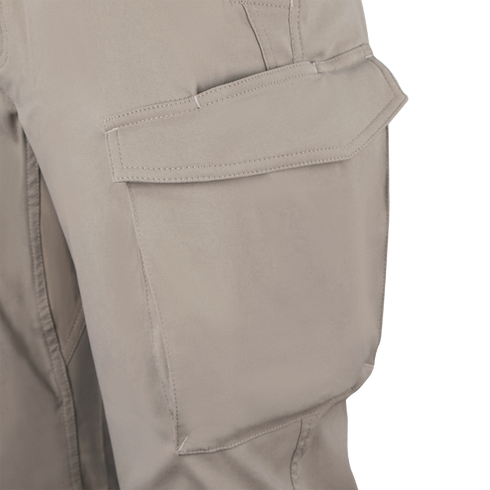 Close-up of a beige cargo pocket on Condor Patrol ADF Pants, showcasing the flap and stitching details inspired by military and first responder gear.