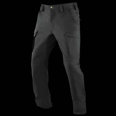 The Condor Patrol ADF Pants are black cargo pants with side pockets, front zipper, and belt loops, offering comfort and durability—ideal for law enforcement or first responders. Shown on a white background.