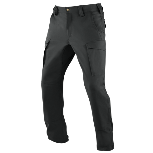 The Condor Patrol ADF Pants are black cargo pants with side pockets, front zipper, and belt loops, offering comfort and durability—ideal for law enforcement or first responders. Shown on a white background.