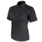 The Condor Womens Short Sleeve Performance Tactical Polo, a black collared shirt with two buttons, is designed for law enforcement professionals and shown on a white background.