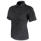The Condor Womens Short Sleeve Performance Tactical Polo, a black collared shirt with two buttons, is designed for law enforcement professionals and shown on a white background.