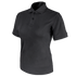 The Condor Womens Short Sleeve Performance Tactical Polo, a black collared shirt with two buttons, is designed for law enforcement professionals and shown on a white background.