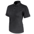 The Condor Womens Short Sleeve Performance Tactical Polo, a black collared shirt with two buttons, is designed for law enforcement professionals and shown on a white background.