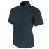 The Condor Womens Short Sleeve Performance Tactical Polo is a dark-colored, collared shirt with a three-button placket, ideal for law enforcement professionals, shown on a white background.