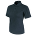 The Condor Womens Short Sleeve Performance Tactical Polo is a dark-colored, collared shirt with a three-button placket, ideal for law enforcement professionals, shown on a white background.