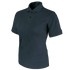 The Condor Womens Short Sleeve Performance Tactical Polo is a dark-colored, collared shirt with a three-button placket, ideal for law enforcement professionals, shown on a white background.