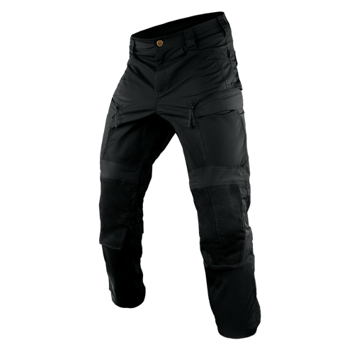 Condor Paladin Tactical Pants in black, featuring zippered pockets, reinforced knees, and belt loops, shown on a plain white background.