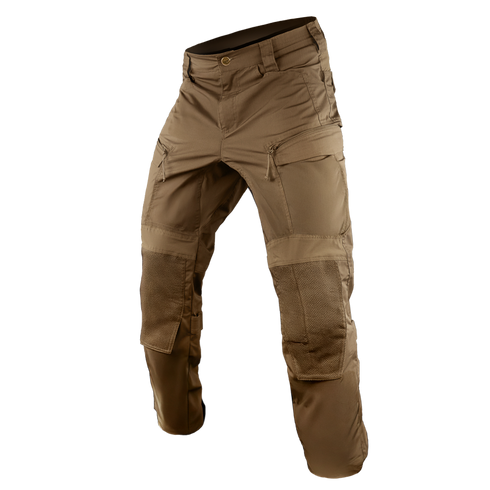 Condor Paladin Tactical Pants in brown, featuring multiple zippered pockets and reinforced knees, shown against a plain white background.