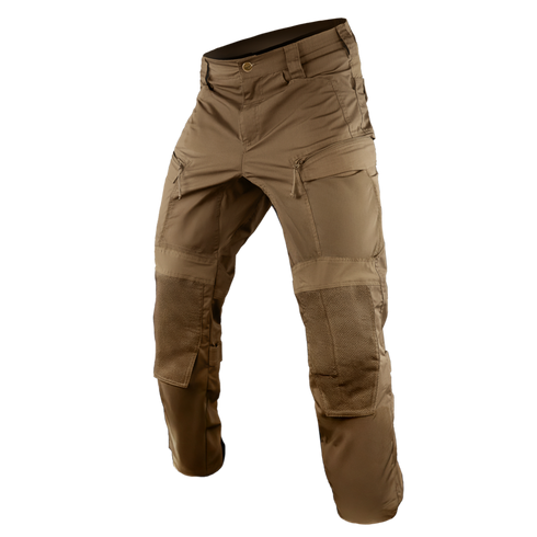 Condor Paladin Tactical Pants in brown, featuring multiple zippered pockets and reinforced knees, shown against a plain white background.