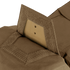 Close-up view of Condor Paladin Tactical Pants in tan, featuring a ballistic plate partially inserted into a pocket with hook-and-loop fasteners.